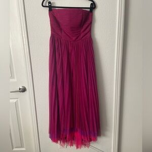 Chelsea28 Strapless Fuchsia Pink Tulle Midi Dress